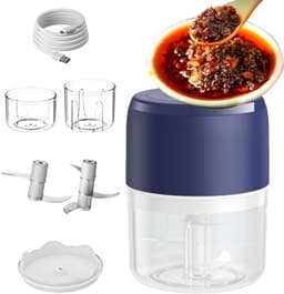 Elektrische Voedselhakker - Mini Keukenhulp - Snel Ingrediënten Snijden - USB Oplaadbaar - 9 x 10 x 9 cm - Blauw — thumbnail 1