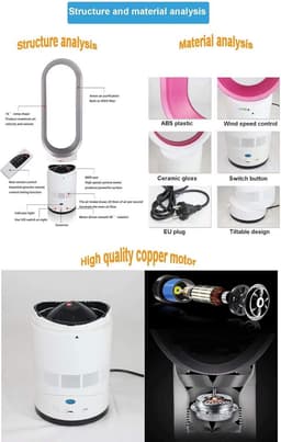 Bladloze Torenventilator - Ventilator op voet - Kamers Koelen - Veilig Bladloos Ontwerp - 65 cm Hoog - Zilver — thumbnail 2
