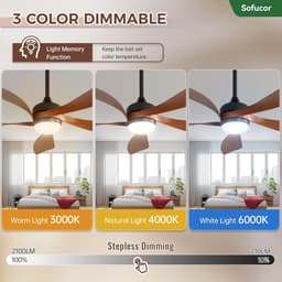 Plafondventilator met verlichting stil 132 cm met afstandsbediening dimbaar DC motor — thumbnail 1