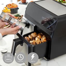 Dubbele Airfryer - Heteluchtfriteuse Frituurpan - Gezond Koken - Twee Manden - 8 Liter - Zwart RVS — thumbnail 5
