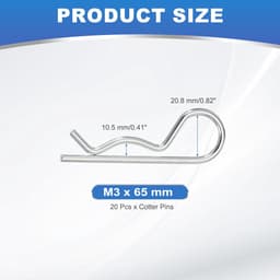 M3 x 65 mm splintbouten-assortimentset, 20 stuks heavy duty R-clips hardware pin koolstofstalen veer-snelsluitingen, aanhangervergrendeling grasmaaier, vrachtwagen, zilver — thumbnail 5