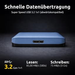 Externe Harde Schijf - Draagbare Opslag - Bestanden Opslaan - Inclusief Backup Software - 2 TB - Blauw — thumbnail 3
