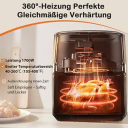 Sweetcrispy Airfryer heteluchtfriteuse, 6 liter, met kijkvenster, 12-in-1 functies en touchscreen, gezond vetvrij - ShopVlot — thumbnail 3