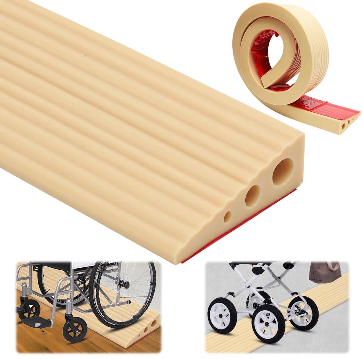 100 x 6,5 x 2,5 cm, deurdrempelhelling, pvc rolstoelhelling, antislip oppervlak, rubberen helling, oprijplaat, drempelhelling voor rolstoel, kinderwagen, rollator of e-scooter (bruin — afbeelding 1