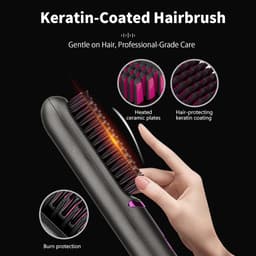 kam, draadloze stijlborstel, draagbaar en praktisch voor op reis, oplaadbaar via USB, 5400 mAh, negatieve ionen, verwarming, voor vrouwen en mannen (roze) — thumbnail 2