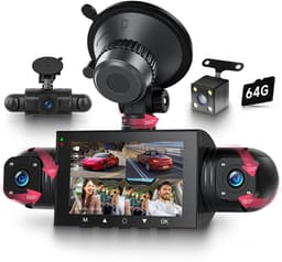 SnelShoppen - Dash Camera 360° 4-kanaals dashcam auto FHD 1080p met 4 camera's voor, achter, links en rechts, 3 inch met IR-nachtzicht, 24H parkeermon — thumbnail 1