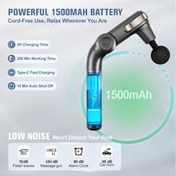 Massagepistool - Spierontspanningsapparaat - Spierherstel - Uittrekbare handgreep - 1500 mAh - Zwart — thumbnail 2