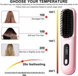 Brush Pro, Draadloze stijltangen Heteluchtborstel Negatieve Ionen Hot Comb Stijltang 20s Snelle Verwarming Keramisch & Anti-Brandwonden Ontwerp voor Alle Haartypes USB Oplaadbaar — thumbnail 5