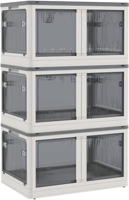 FloraGrace Opbergbox – 69L Vouwbaar En Stapelbaar – 60 x 42 x 34 cm – PP Kunststof – Wit – Met Wielen Voor Slaapkamer En Kantoor – 5-Zijdige Toegang — thumbnail 3