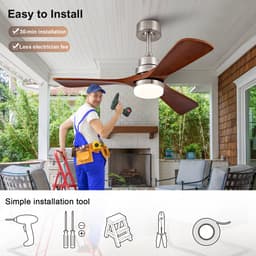 HAUSS SPOLE Ventilator – 107 Cm – Met Verlichting En Afstandsbediening – Metaal En Massief Hout – Nikkel – Binnen En Buiten — thumbnail 3