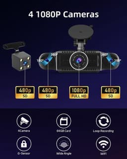 Dashcam - 360° Zicht - 4 Camera's - WiFi Verbinding - Voor Auto — thumbnail 2