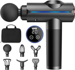 Massagepistool, Deep Tissue Massagepistool, Stille elektrische percussiemassager, Draagbare elektrische spiermassager met draagtas, 20 snelheden en LED-display, Grijs — thumbnail 1