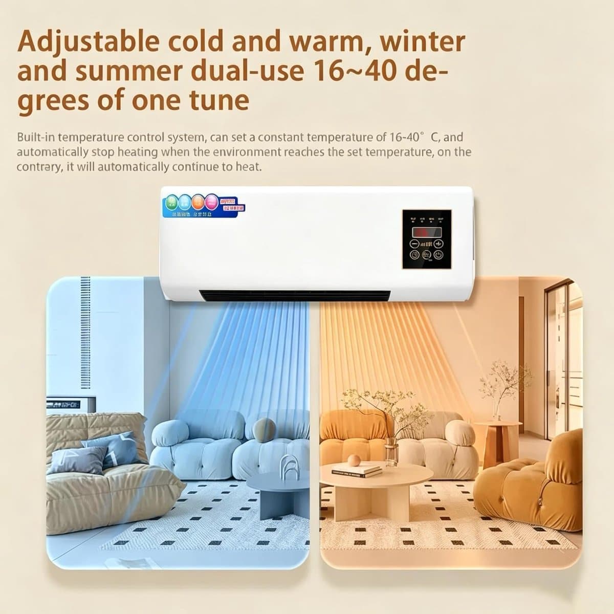 Draagbare ventilator - Wandmodel koeler - Comfort in huis - Energiezuinig model - 59 cm hoog - Wit — afbeelding 1
