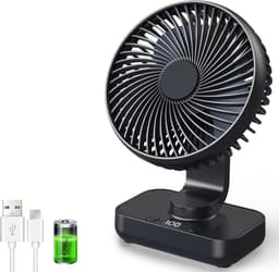 USB-bureauventilator met automatische oscillatiefunctie, oplaadbare batterij van 4500 mAh,4 ventilatorsnelheden, digitaal display, snelladen, draagbaar ontwerp, geschikt voor thuis, kantoor, slaapkamer, buiten en andere locaties (zwart). — thumbnail 1