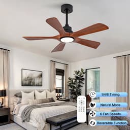 Plafondventilator Met Verlichting 42 Inch 5 Bladen Walnoot Zwart Met Afstandsbediening 6 Snelheden Omkeerfunctie Dimbaar Voor Woonkamer En Eetkamer — thumbnail 5