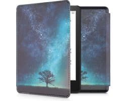 kwmobile e-reader hoesje geschikt voor Amazon Kindle Paperwhite 11. Generation 2021 hoes - E reader flip case met magnetische sluiting - Ereader cover - Sterrenstelsel en Boom design in blauw / grijs / zwart