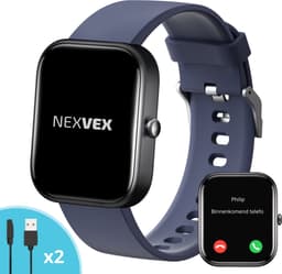 Nexvex® Deluxe Smartwatch voor Heren - Sporthorloge met Hartslagmeter - Bloeddrukmeter - Stappenteller - Sport Horloge met Belfunctie - Smart Watch Saturatiemeter - Zaklamp - Bluetooth Activity Tracker - Android/iOS - 2.0 Inch - Blauw — thumbnail 1