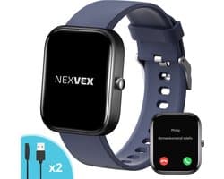 Nexvex® Deluxe Smartwatch voor Heren - Sporthorloge met Hartslagmeter - Bloeddrukmeter - Stappenteller - Sport Horloge met Belfunctie - Smart Watch Saturatiemeter - Zaklamp - Bluetooth Activity Tracker - Android/iOS - 2.0 Inch - Blauw