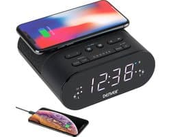 Denver Wekkerradio met Draadloze Oplader - Digitale Wekker - FM Radio - Dubbel Alarm - Dimmer - CRQ107 - Zwart