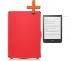 Hoesje Geschikt voor Kobo Clara HD Hoes Book Case - Hoes Geschikt voor Kobo Clara HD Hoesje Book Cover Met Screenprotector - Rood