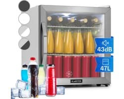 Klarstein Mini Koelkast met Glazen Deur, Mini Koelkast voor Kamer, Kleine Drankkoelkast met Verstelbare Planken, Kleine Koelkast 47 Liter, Indoor/Outdoor Koelkast Stil