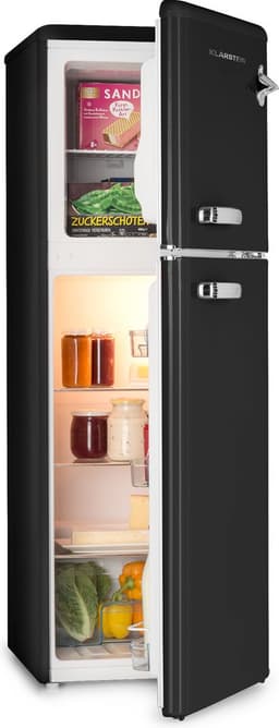 Klarstein Audrey Retro – Retro Kühl /Gefrierkombination, Kühl en Gefrierschrank, Kühlschrank, stufenlos einstellbare Kühlleistung, Innenbeleuchtung, 41 dB Betriebsgeräusch, Schwarz – geschikt voor thuisfitness en sportschoolgebruik, duurzame construc — thumbnail 1
