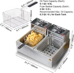 Elektrische Friteuse 8,6 L met Dubbele Bak en Ingebouwde Thermostaat - Ideaal voor Keuken en Feesten — thumbnail 7