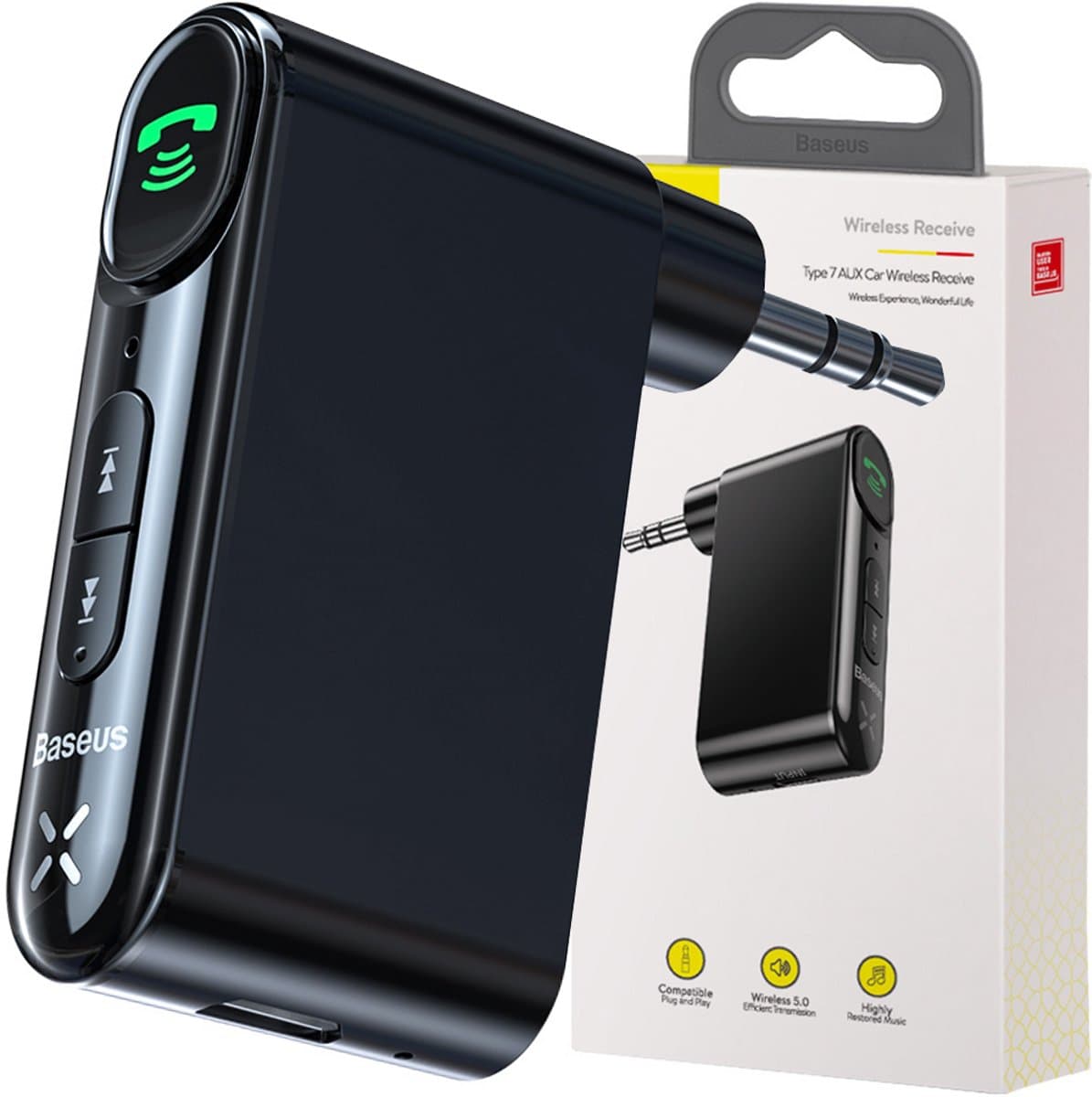 Baseus - BSBA-02 - - (Overseas - Edition) - Bluetooth - AUX-zender - zwart — afbeelding 1