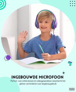 StayPowered Kinder Koptelefoon - Comfortabel en Duurzaam Ontwerp - HD Microfoon - Opvouwbaar Ontwerp - Rijke Stereo Bass - Verwikkelingvrij Nylon Kabel - Verstelbare Pasvorm - Universele 3,5 mm Jack - Paars/Groen - Levering Sneller dan Aangegeven! — thumbnail 3