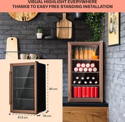 Klarstein Drankkoeler XXL minikoelkast met glazen deur en ledverlichting, minikoelkast voor op de kamer, kleine met 3 schappen, kleine koelkast van 80 liter, koelkast voor binnen en buiten, stil en weerbestendig, 3-10 °C - Drankkoelkast - Touch — thumbnail 3