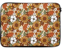 Laptophoes 14 inch - Bloemen - Vintage - Patronen - Laptop sleeve - Binnenmaat 33x23 cm - Zwarte achterkant - Back to school spullen - Schoolspullen jongens en meisjes middelbare school - Macbook air hoes - Chromebook sleeve