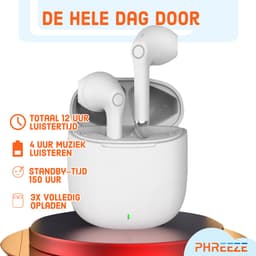Phreeze Draadloze Oordopjes - Bluetooth Oordoppen - True Wireless EarBuds - Draadloos - 2e Generatie - Wit — thumbnail 3