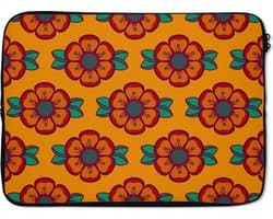 Laptophoes 14 inch - Design - Retro - Rozen - Oranje - Laptop sleeve - Binnenmaat 33x23 cm - Zwarte achterkant