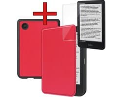 Hoes Geschikt voor Kobo Clara BW - Met Screenprotector - Luxe E-reader Bescherm Case - Hoesje Book Cover - Rood
