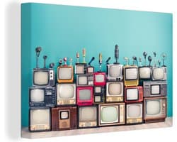 Canvas Schilderij Televisie - Microfoon - Vintage - 90x60 cm - Wanddecoratie