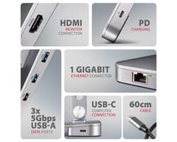Axagon HMC-STND laptop dock & poortreplicator Bedraad USB 3.2 Gen 1 (3.1 Gen 1) Type-C Zilver