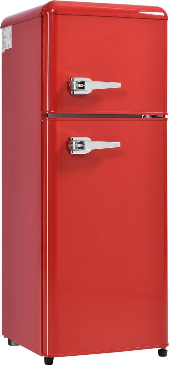 Merax Retro Mini Koelkast - Koel-vriescombinatie – 92L inhoud - 28L Vriezer en 64 Liter Koeling - LED-verlichting - Energieklasse D - Rood — afbeelding 1