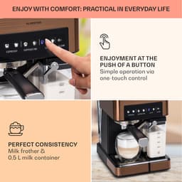 Klarstein Koffiemachine Espresso Pistonmachine met Melkopschuimer, 1,8 L Mini Espressomachine met Piston, 20 Bar Compacte RVS , 1350 W Koffiemachine voor Cappuccino, Latte en Espresso - Stoompijpje Touch LED - Coffee Machine — thumbnail 2