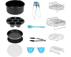 Ø20cm Heteluchtfriteuse Accessoires -12-Delige Set-Airfryer accessoires Geschikt voor alle merken- inclusief Silicone Cake Vormen：Ø20cm