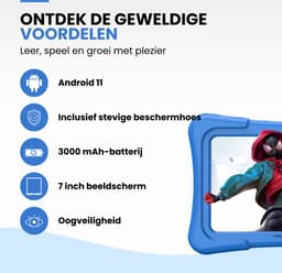 Oneiro Kindertablet KIDSPLAY 7 inch BLAUW - Kindertablet vanaf 3 jaar - Ouder Control App - Beschermhoes - Android 11 – 3000 Mah Batterij - Roze — thumbnail 4