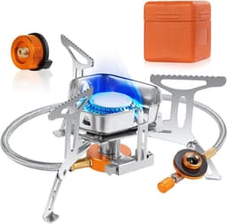 Kampvuurstove voor Buiten, Winddichte Kookbrander 6800W, Opvouwbare Gasbrander voor Kamperen, Hiking en Picknicks met Draagdoos — thumbnail 1