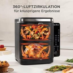 Heteluchtfriteuse Dubbele Kamer - Airfryer Frituurpan - Gezond Koken - Ruimtebesparend Verticaal Design - 104 Liter - Zwart — thumbnail 4