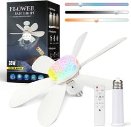 Verte Plafondventilator met lamp - afstandsbediening, 40 W - RGB kristallen afdekking - Stille Plafondventilator - 6 vleugels - Energy Label A+++ — thumbnail 1