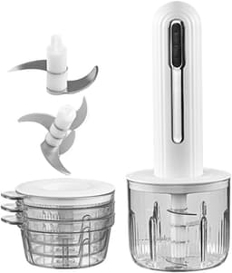 Elektrische Keukenmachine - Knoflookhakker Mini - Snel Ingrediënten Verwerken - USB-oplaadbaar Draadloos - 400 ml Kom - Wit — thumbnail 1
