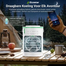 Elcostar® PRO Portable Airco met Accu - Mini Airco - 2026 Model - Mobiele Airco - Luchtkoeler 4-in-1 - 4 windsnelheden, 2 luchtbevochtingsstanden & Timer - Aircooler - Draagbare Airco - Lekvrij - Airco - Ingebouwde Accu - Wit — thumbnail 4