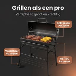 Cheqo® Houtskoolbarbecue - Cilinder BBQ op Wielen - Verrijdbare BBQ - Barbecue op Wielen - Houtskool Barbecue - Grillrooster - Ventilatieroosters - Tuin Barbecue - Warmhoudrek - Asopvangbak - Buiten Barbecue - Grillen op Houtskool - Deksel — thumbnail 3