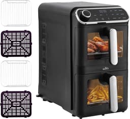Heteluchtfriteuse Dubbel - Dubbele Kamer - Gezond Koken - Twee Zones - 11 Liter - Zwart — thumbnail 1