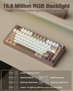 AULA F75 - Draadloze Gaming Toetsenbord - Mechanisch - Gasket - Hot Swap - QWERTY Toetsenborden - Tri mode - 80 Keys - Mokkabruin — thumbnail 3