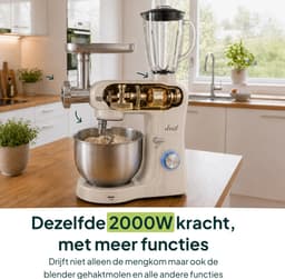 Vivid Green 2000W Keukenrobot - 6.2L - Alles-in-een Keukenmixer - Mixer met Mengkom - Keukenmachine - Gehaktmolen en Blender- Pastamachine – Creme — thumbnail 5