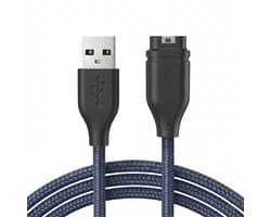 Qost - USB-A naar Garmin Kabel - 1 Meter - Nylon - Donkerblauw - Garmin oplaadkabel - Compatibel met Garmin Instinct / Forerunner / Fenix - 1-Pack